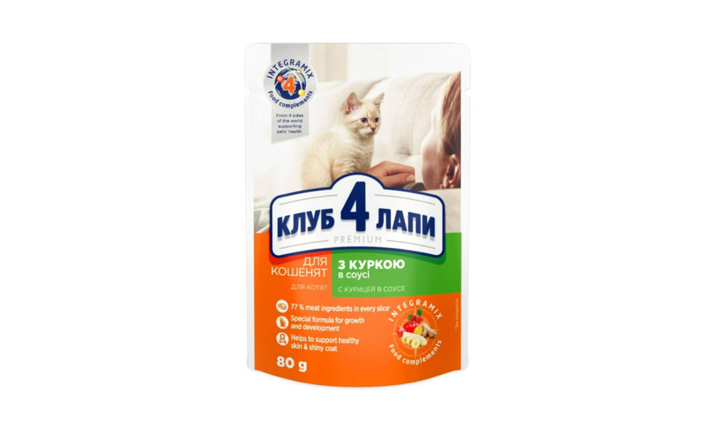 Корма для котят Club 4 Paws Премиум в соусе со вкусом курицы, отзывы